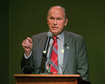 Alaska Gov. Bill Walker speaks at a Juneau Chamber Business Roundtable Luncheon on Feb. 2, 2017. (Photo by Skip Gray/360 North)