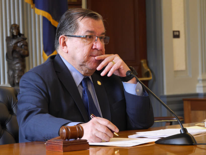 Sen. Lyman Hoffman, D- Bethel, Co-Chair Senate Finance, during budget deliberations, April 3, 2017. (Photo by Skip Gray/360 North)