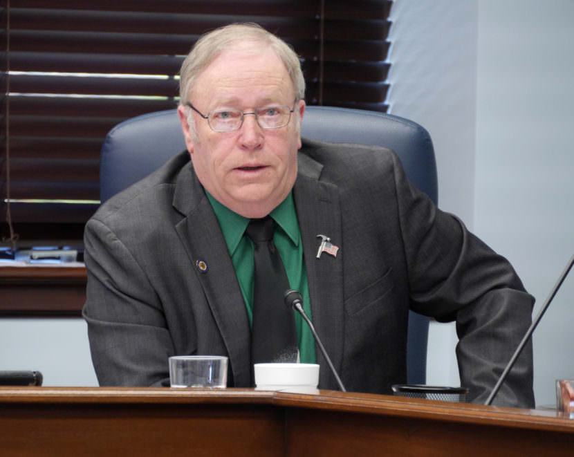 Rep. Mike Chenault, R- Nikiski, talks to reporters during a House Minority press availability on April 13, 2017.