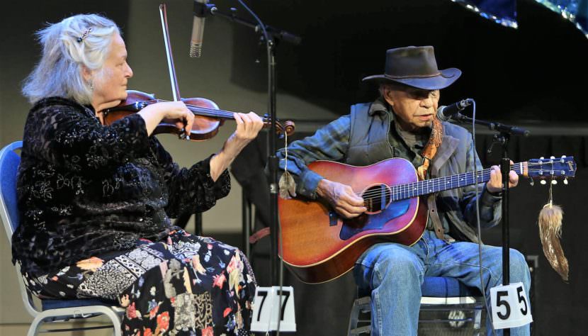 4-4-17 Tagish, Yukon, country singer Art Johns and Skagway fiddler Nola Lamken perform at the Alaska Folk Festival in Juneau April 4, 2017. (Photo by Brian Wallace Photography)