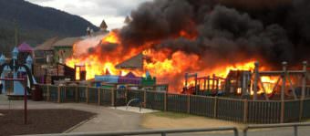 The Twin Lakes playground in Juneau burns on the evening of April 24, 2017.