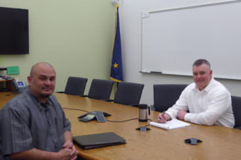 Johnson Youth Center Superintendent Jess Lujan, left, and Chief Probation Officer, Southeast Region Joe Adelmeyer in the Johnson Youth Center conference room.