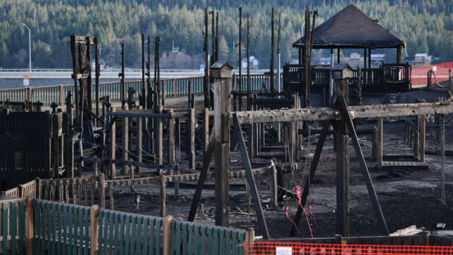 The remains of the Twin Lakes playground on April 25, 2017, the day after a fire burned it down