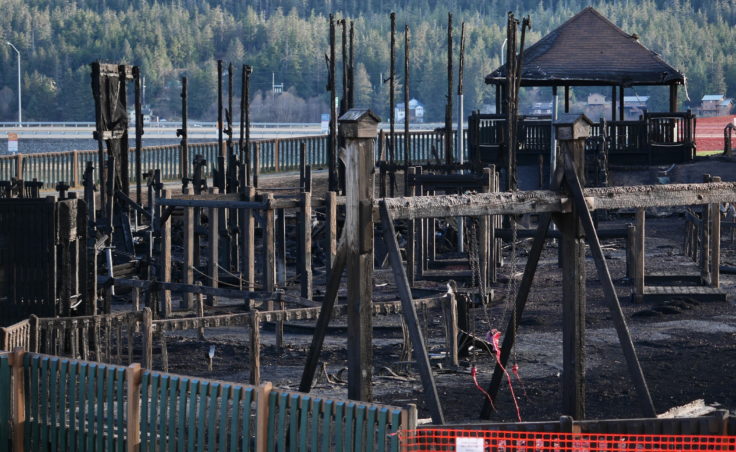 The remains of the Twin Lakes playground on April 25, 2017, the day after a fire burned it down