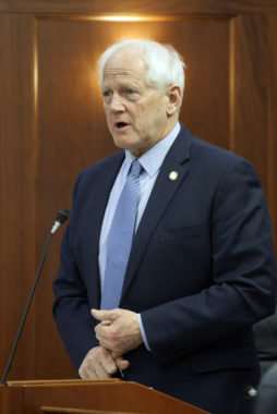 Rep. Chris Birch, R-Anchorage, argues during a debate on the state House floor over an oil tax credit overhaul bill on Monday, April 10, 2017, in Juneau, Alaska. Birch spoke against the bill. (Photo by Rashah McChesney/Alaska's Energy Desk)