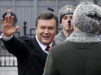 Viktor Yanukovych waves to his supporters before being sworn in as Ukraine's president in 2010.