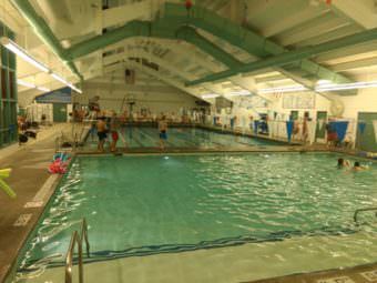 Students from Juneau-Douglas High School use the pool for an athletics program on May 3, 2017.
