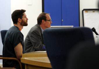 Defendant Reuben Yerkes sits by public defender Jude Pate in Sitka Superior Court on Monday, May 15, 2017. Judge David George advised Yerkes he had the right to trial within 120 days, Yerkes waived that right to examine the state’s evidence against him.