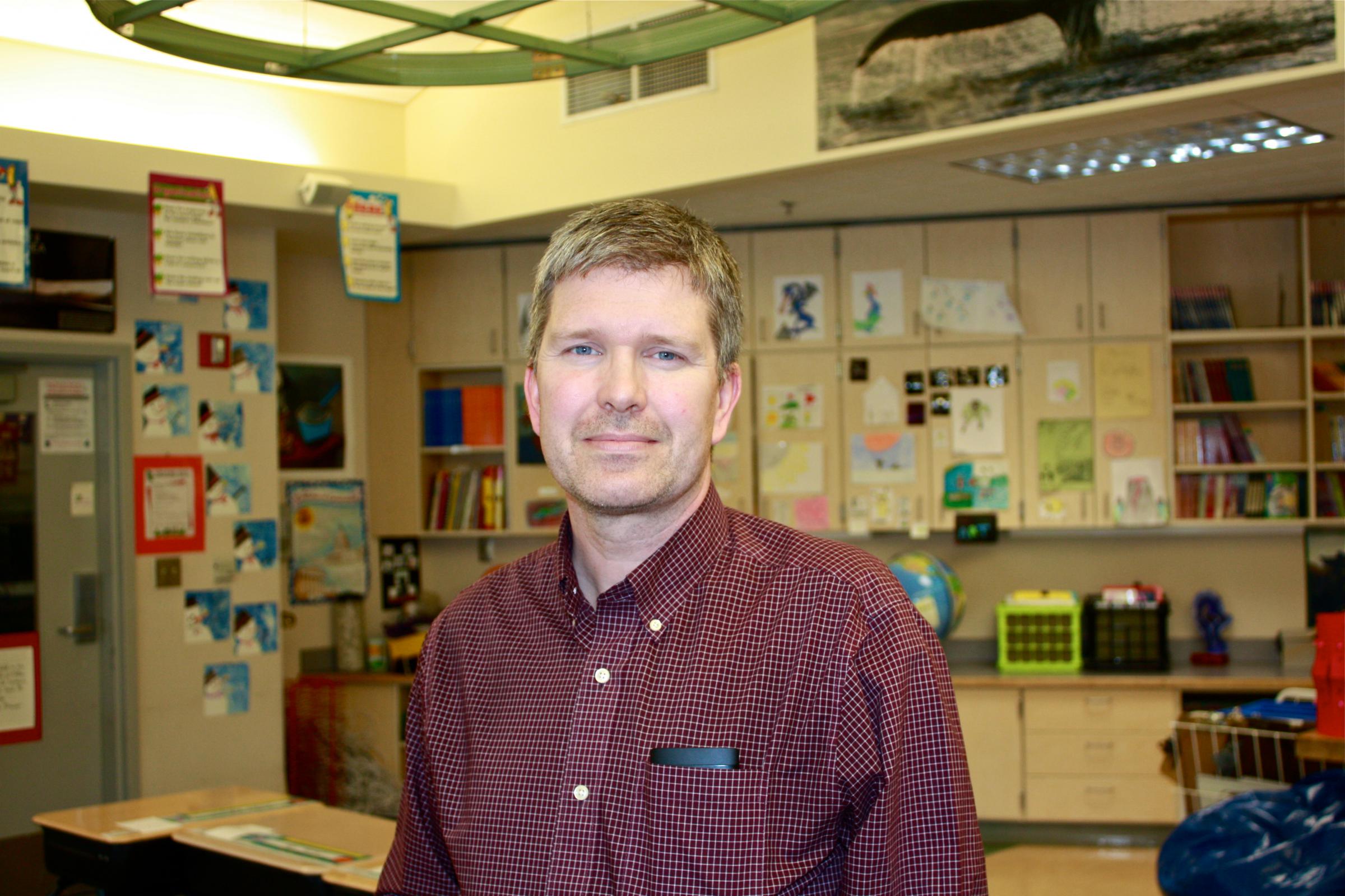 Eagle’s View Elementary Achigaalux Principal Eric Andersen is leaving Unalaska in June after more than 15 years at the school. (Photo by Annie Ropeik/KUCB)