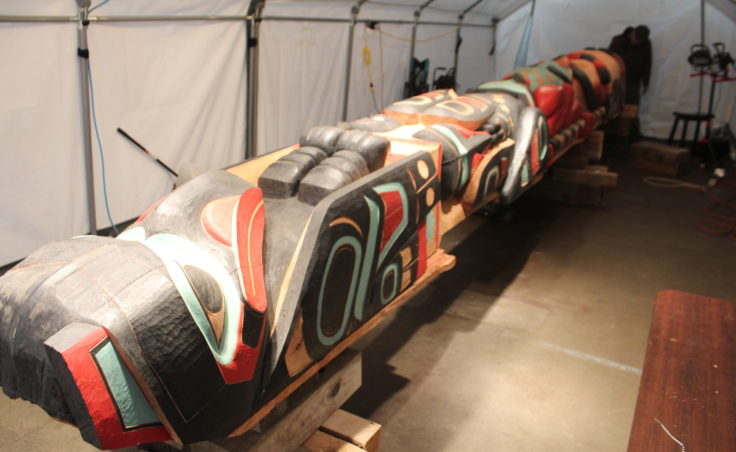 This healing Raven totem will stand on the site of T’aaḵu Kwáan ancestral burial grounds on Douglas.