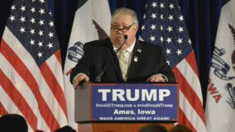 Sam Clovis speaks at a campaign rally for Republican presidential candidate Donald Trump at Iowa State University in Ames, Iowa, on Jan. 19, 2016.