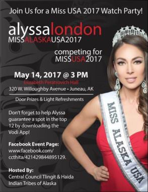 The Central Council of Tlingit and Haida Indian Tribes of Alaska is hosting a watch party for the Miss USA pageant.