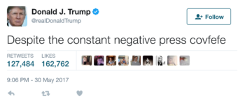 A tweet by President Trump, which has been deleted, caused a stir with its mention of "negative press covfefe." (Screenshot @realDonaldTrump by NPR)