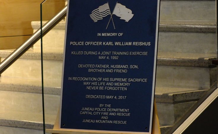 One of the plaques for Juneau Police Officer Karl William Reishus.