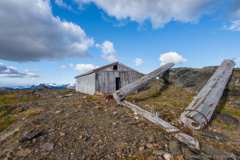 The remains of the unfinished bunkhouse at the summit of Mt. Juneau.