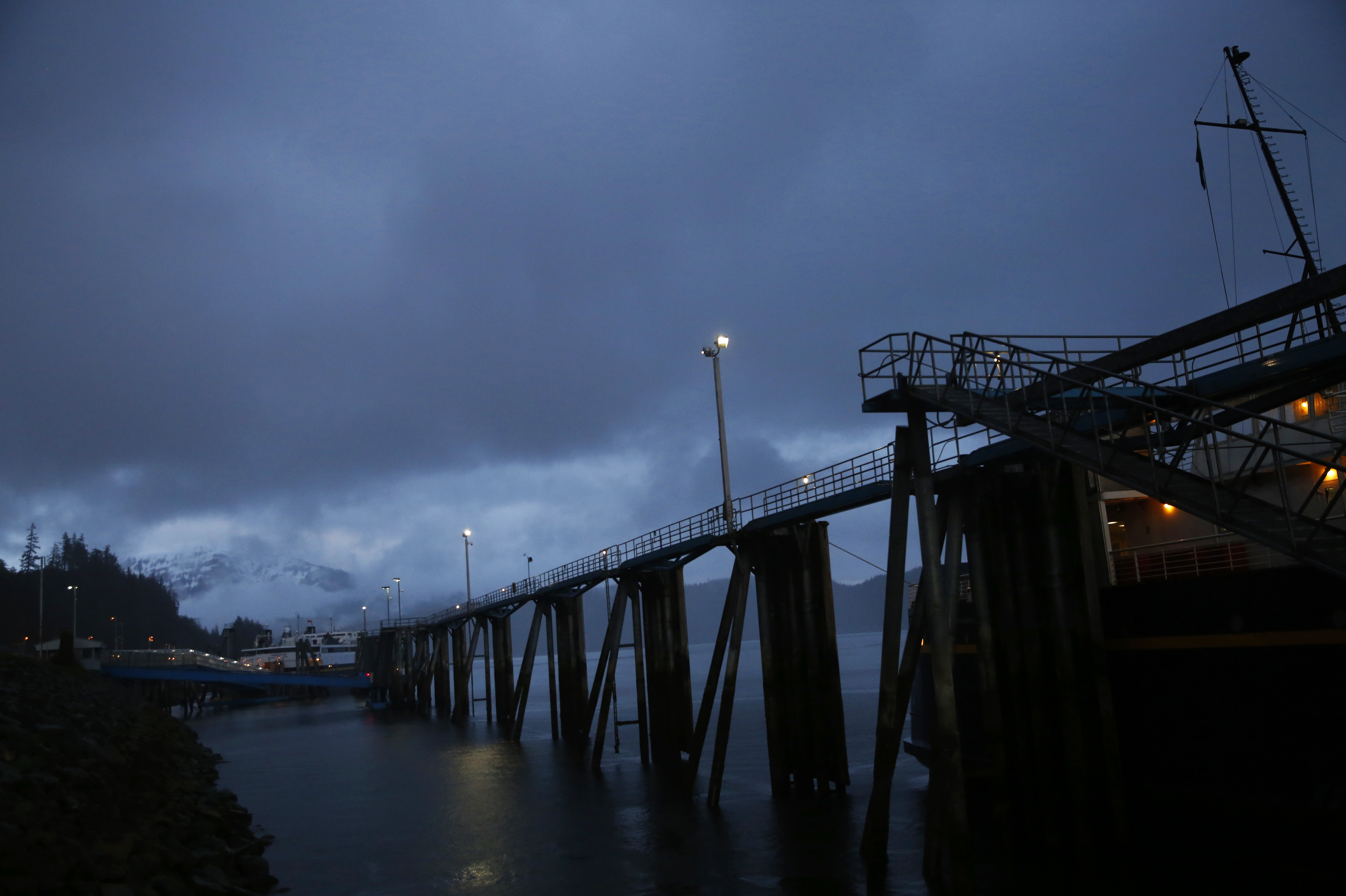 The ferry docks at Auke Bay Ferry Terminal in Juneau. (Photo by Elissa Nadworny/NPR)