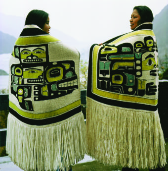This undated photo shows Anna Brown Ehlers. right, and her daughter wearing Chilkat blankets she'd woven. (Photo courtesy of Hulleah Tsinhnahjinnie/National Endowment for the Arts)