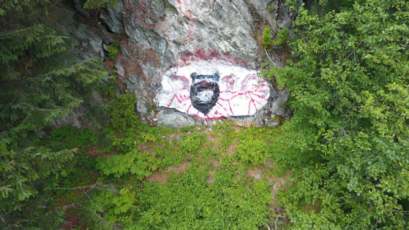 The eye painted on Mount Juneau as it appeared in 2016. 