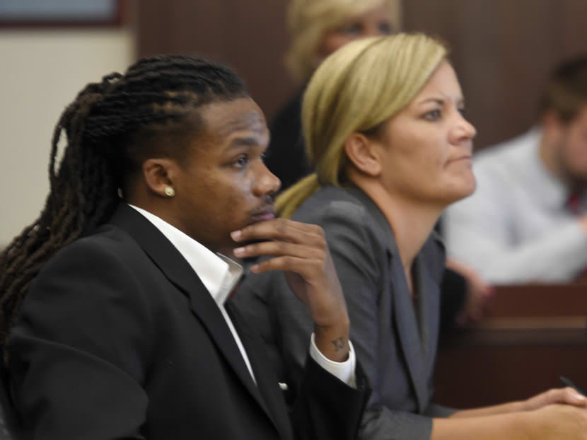 Brandon E. Banks and his attorney Katie Hagan listen during his trial June 19 in Nashville. The jury on Friday convicted Banks of rape and sexual battery.