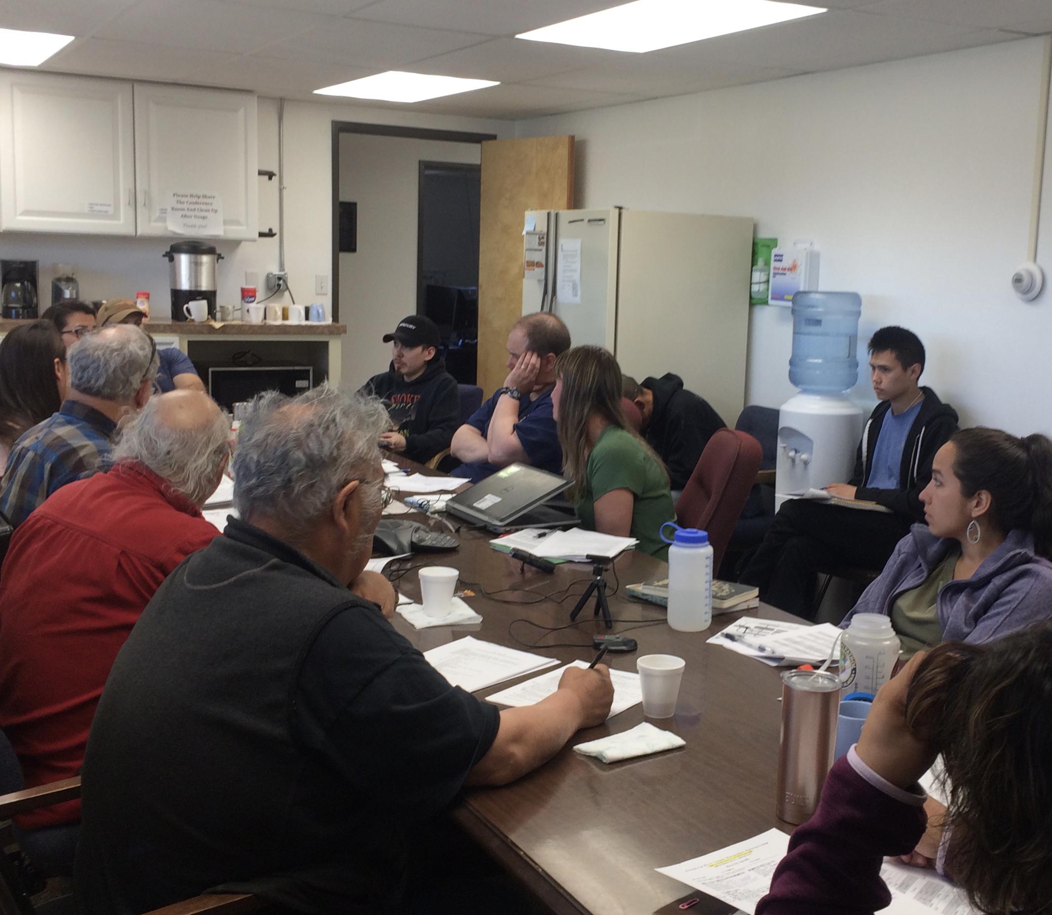 The Kuskokwim River Salmon Management Working Group met for their first meeting of the season on May 21, 2017, where they heard many subsistence fishermen report low water and low harvests. (Photo by Anna Rose MacArthur/KYUK)