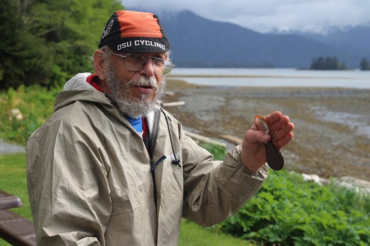 “When I found the funnybug 40 years ago,” Russell says, “We thought there was a wall of ice from Juan de Fuca to the pole during the Ice Age.” Russell speculates that the non-migratory funnybug may have used coastal refugia — non-glaciated areas — to “ride out” the Ice Age in North America. Anthropologists think humans may have done the same thing. (Photo by Robert WoolseyKCAW)