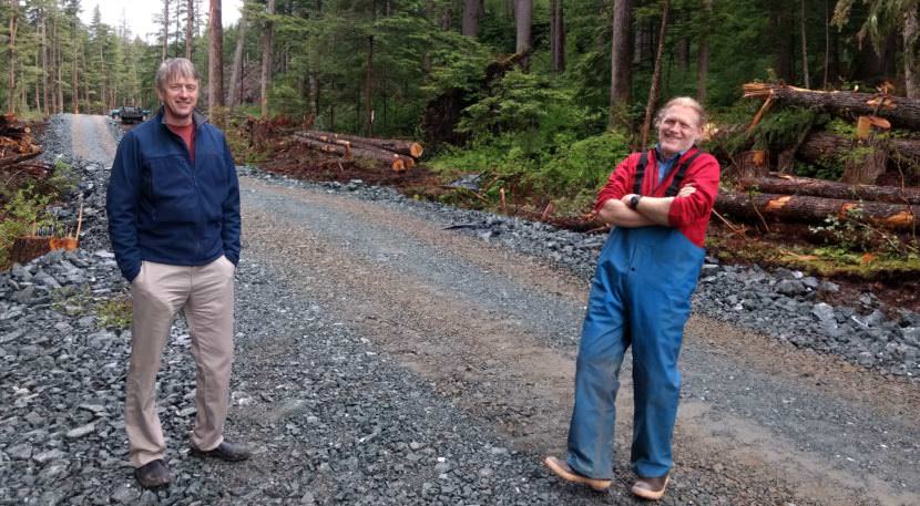 Roger Healy, left, the city's chief engineer and city engineer Alan Steffert are overseeing the West Douglas road extension.