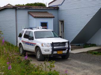 A police car sits unused in Sand Point. (Photo by Zoe Sobel/KUCB)