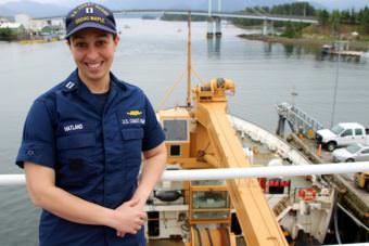 Maple executive officer, Lt. Lisa Hatland smiles for a picture aboard ship.