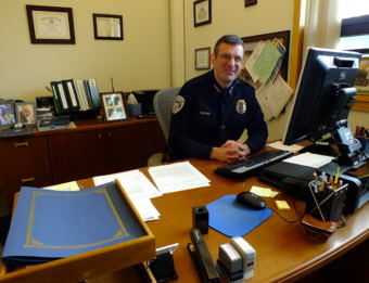Juneau Police Chief Bryce Johnson in his office before his last day on July 28, 2017.