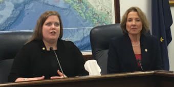Rep. Geran Tarr, D-Anchorage, and Sen. Cathy Geisel, R-Anchorage, answer reporters' questions on House Bill 111. Both chambers passed the bill on Saturday, July 15, 2017.