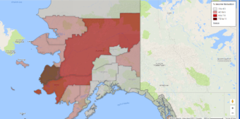 This map shows the effect of the Permanent Fund dividend cut included in the operating budget on different areas of Alaska.