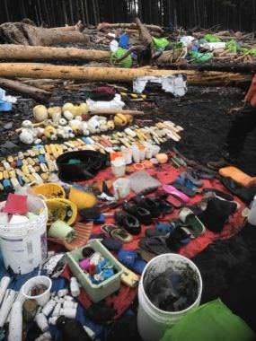 Marine debris collected on Gore Point. (Photo by Aaron Bolton/KBBI)