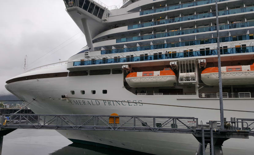 The Emerald Princess is moored Wednesday, July 27, 2017, at the S. Franklin Street Dock in Juneau. (Photo by Tripp J Crouse/KTOO)