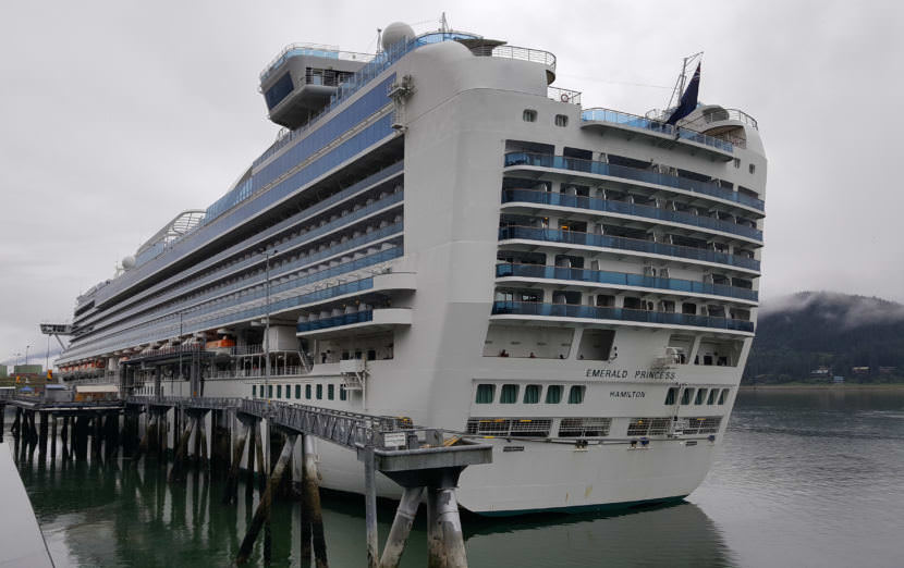 The Emerald Princess is moored Wednesday, July 27, 2017, at the S. Franklin Street Dock in Juneau. (Photo by Tripp J Crouse/KTOO)