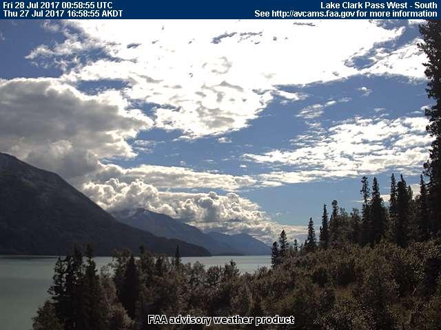 Conditions Thursday afternoon from a Federal Aviation Administration webcam looking south from Lake Clark Pass, towards the vicinity of where Miller Creek drains into Lake Clark. (Photo courtesy Federal Aviation Administration)