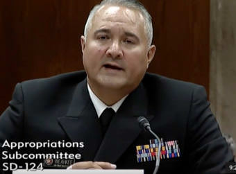 Michael Weahkee, a Public Health Service offers, is the acting head of the Indian Health Services. He was on the hot seat at a Senate hearing Wednesday. (Screen grab from hearing video on Senate.gov)