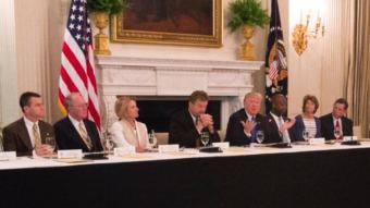 President Donald Trump holds a working lunch with GOP senators at the White House on Wednesday. Prominent opponents of repealing the Affordable Care Act without a replacement like Alaska Sen. Lisa Murkowski, second from the right, were seated near the president. (Photo courtesy WhiteHouse.gov)