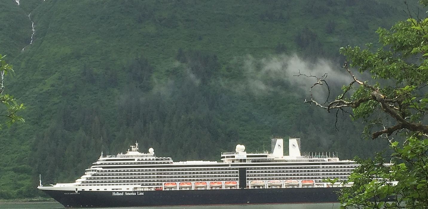 A Holland America cruise ship sails up Juneau's Gastineau Channel June 19 2017. (Photo by Ed Schoenfeld/CoastAlaska News)