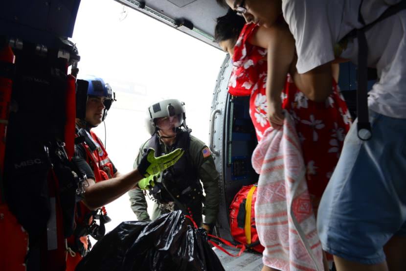 Coast Guard Air Station Houston responds to search-and-rescue requests after Hurricane Harvey in Houston, Texas, Aug. 27, 2017. The Coast Guard is working closely with all local and state emergency operation centers and has established incident command posts to manage Coast Guard storm operations. (USCG photo by Petty Officer 3rd Class Johanna Strickland)