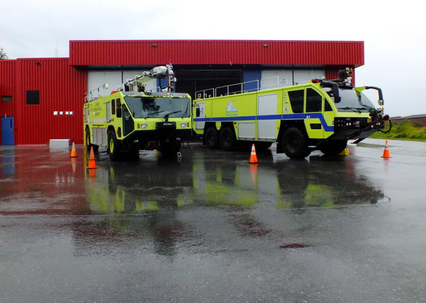 The 'first-outs', or the first ARFF vehicles dispatched to an incident at the Juneau International Airport, are parked outside the Glacier Valley Fire Station.