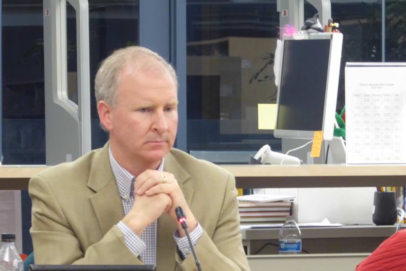 Brian Holst during the Tuesday, April 11, 2017 school board meeting at the Thunder Mountain High School Library.