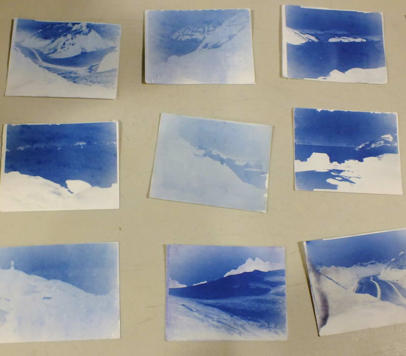 Hannah Perrine Mode's cyanotype photographs were created by brushing paper with chemicals and then exposing the paper in her camera for as much as 12 hours.