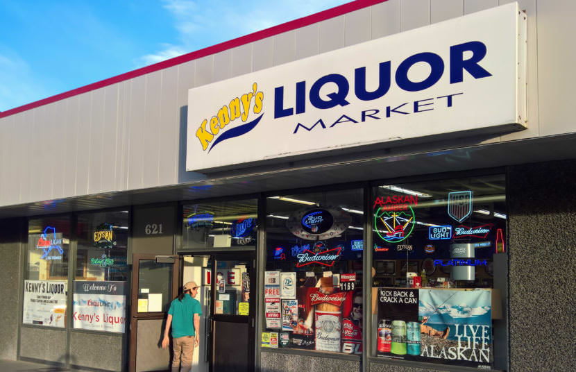 A customer walks into Kenny's Liquor Market in downtown Juneau on Aug. 1, 2017. (Photo by Jeremy Hsieh/KTOO)