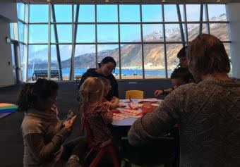 Students and teachers in classroom in the Afognak building on Near Island during pilot semester. (Photo by Kayla Desroches/KMXT)