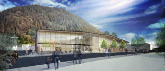 This design rendering shows how the new Juneau Arts and Culture Center may appear from the Andrew P. Kashevaroff Building.