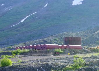 Seabridge Gold works on decommissioning the fuel tank farm at the closed Johnny Mountain Mine, about 20 miles from its KSM project, in July 2017. (Photo courtesy Seabridge Gold)