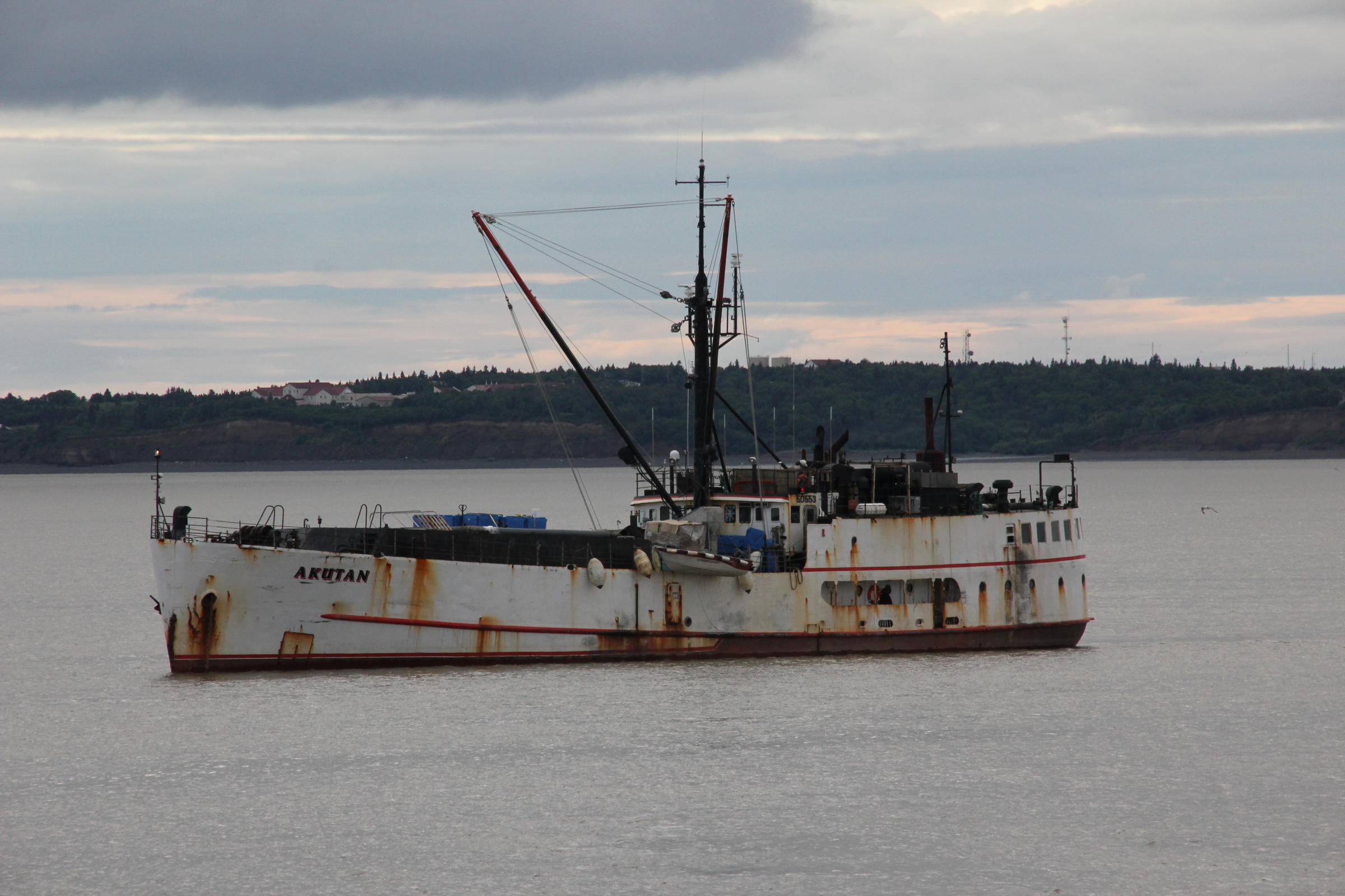 The 180-foot Akutan anchored is anchored August 5, 2017, in the Nushagak Bay not far from the Dillingham dock. (Photo by Dave Bendinger/KDLG)