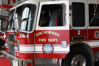 Anchorage Fire Department Fire Engine (Photo by Wesley Early, Alaska Public Media – Anchorage)