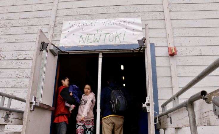 Newtok welcomes guests before their trip over to the new village site, Mertarvik. (Photo by Christine Trudeau/KYUK)