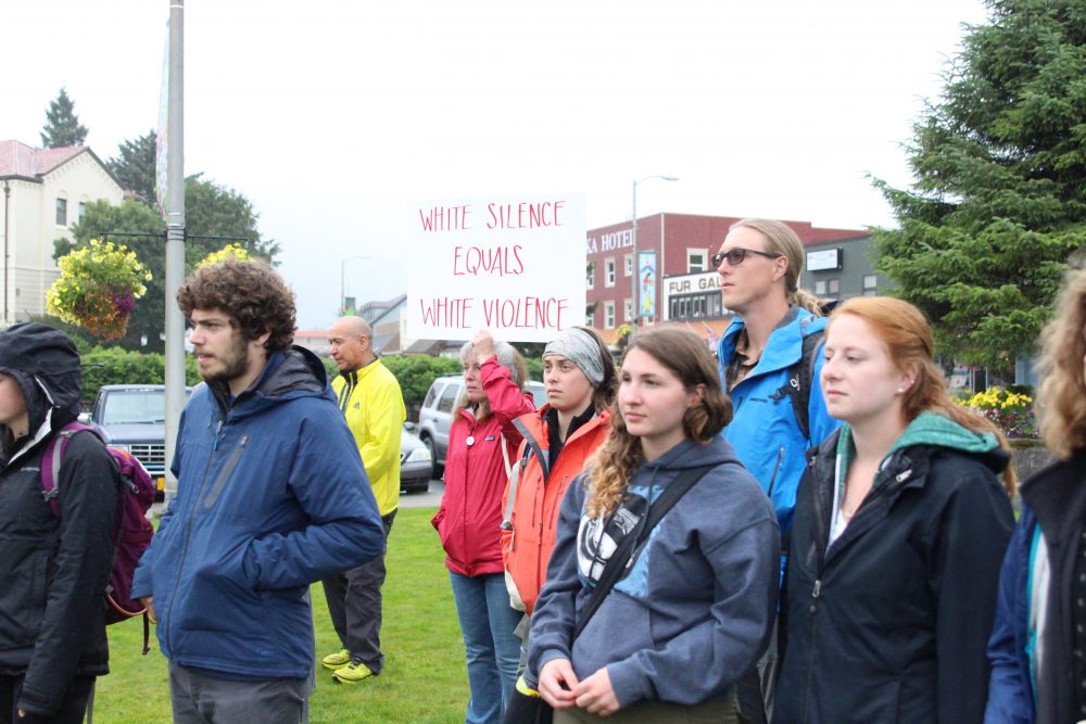 Over 100 people gathered at a vigil in Sitka for the counterprotestor who lost her life in Charlottesville (Photo by Emily Kwong/KCAW)